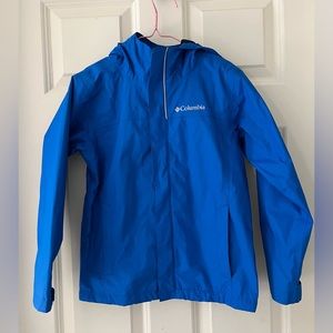 Kids Columbia Omni-tech rain coat with hood size 8 blue mesh lined windbreaker